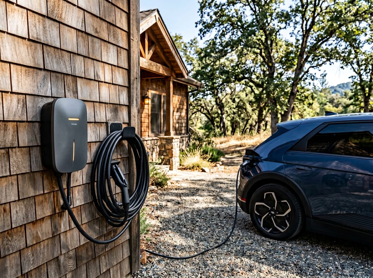 Level 2 EV charger installed at a Sierra foothill home by Brentwood Electric